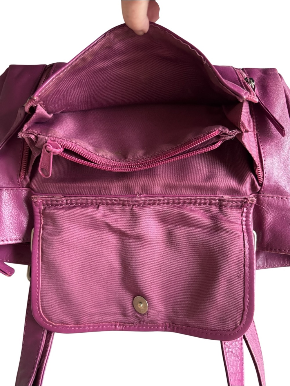 Women's Plum Leather Shoulder Bag with Front Ring Detail - Picture 5 of 11